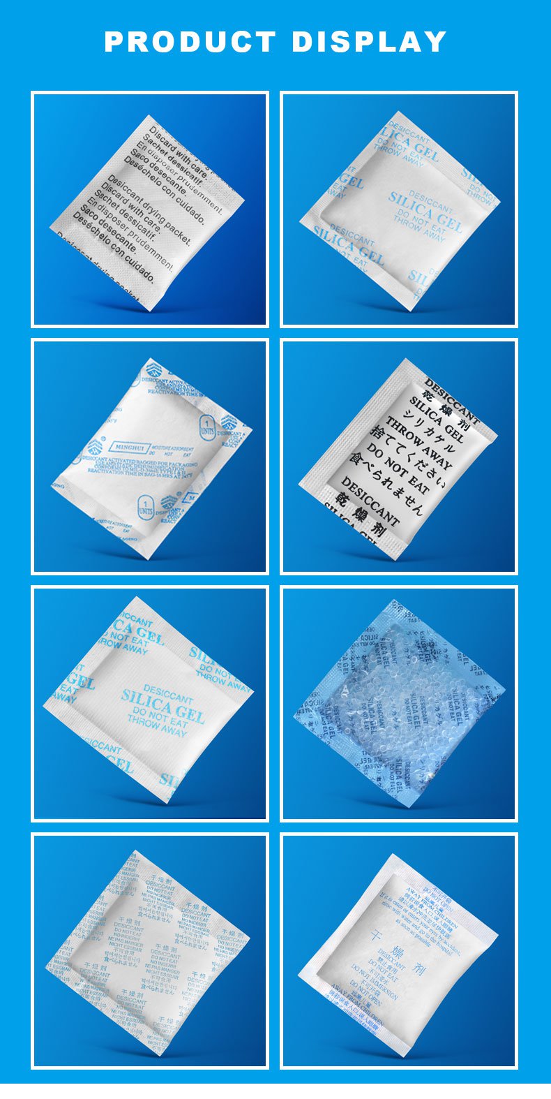 montmorillonite clay desiccant bags disiplay