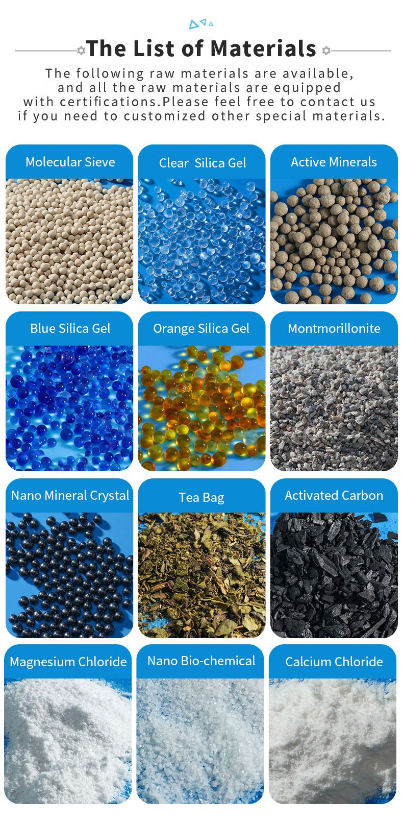 clay desiccant bags materials
